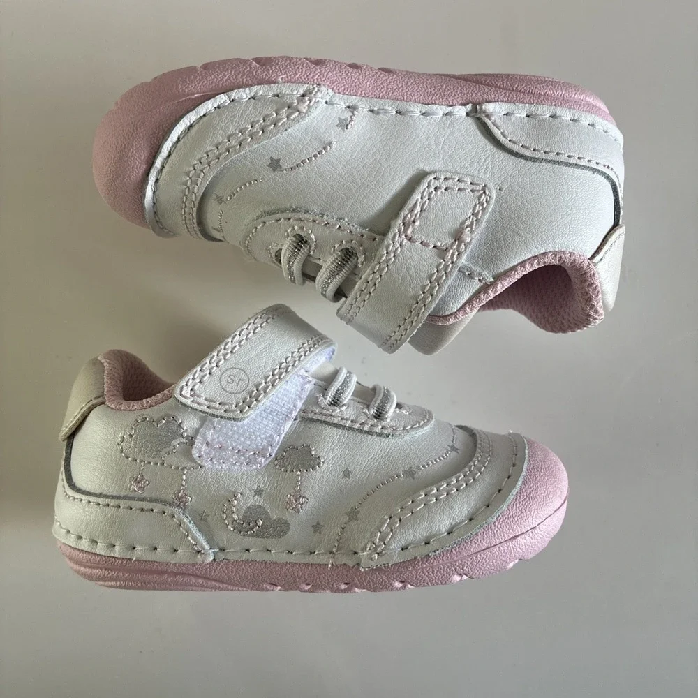 Stride Rite Shoes Soft Motion Baby Girls 3M Pink White Stars‎ Moon Clouds NWOT